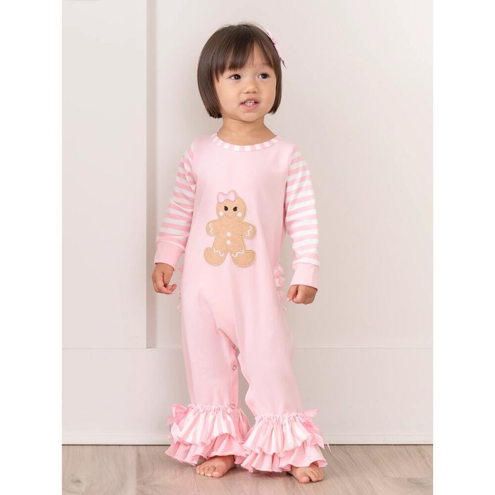NWT Marie Nicole Christmas Gingerbread Romper Pajamas 6-12 Months